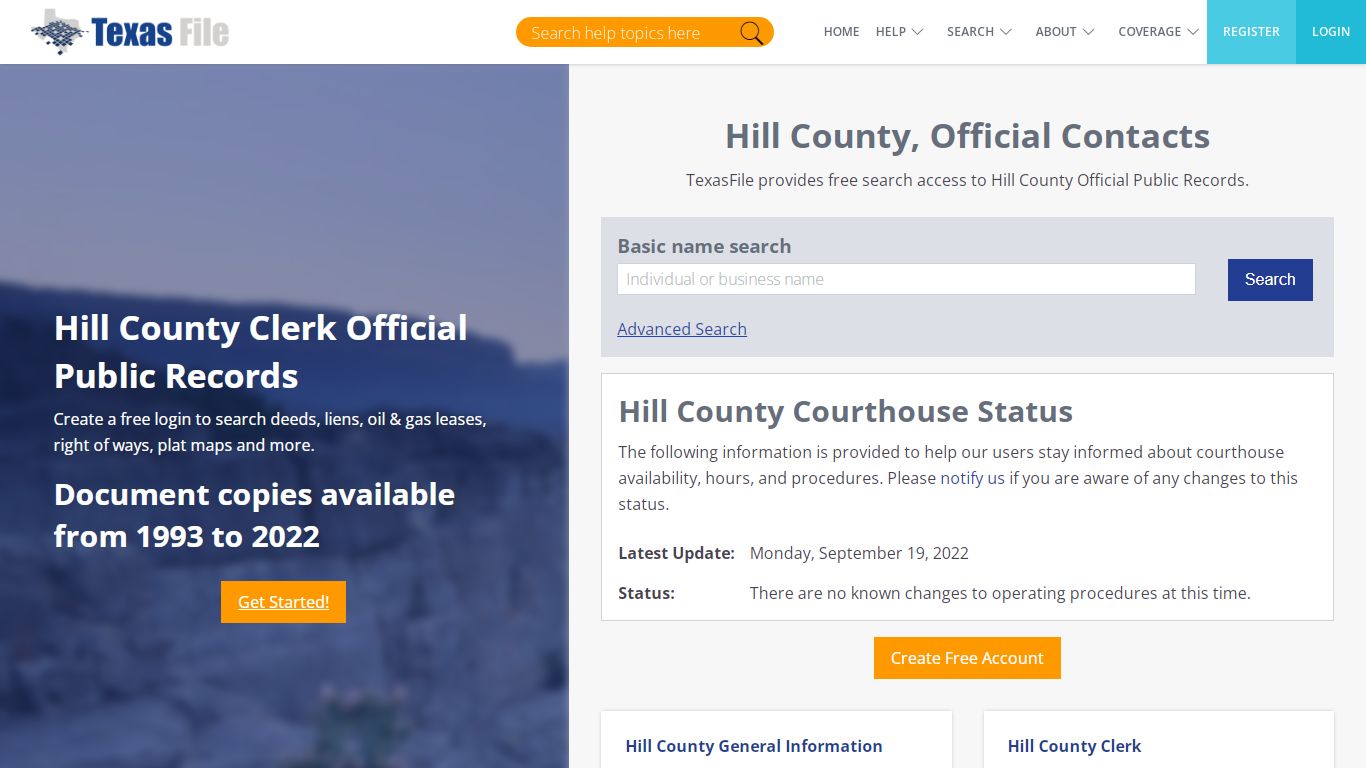 Hill County Clerk Official Public Records | TexasFile