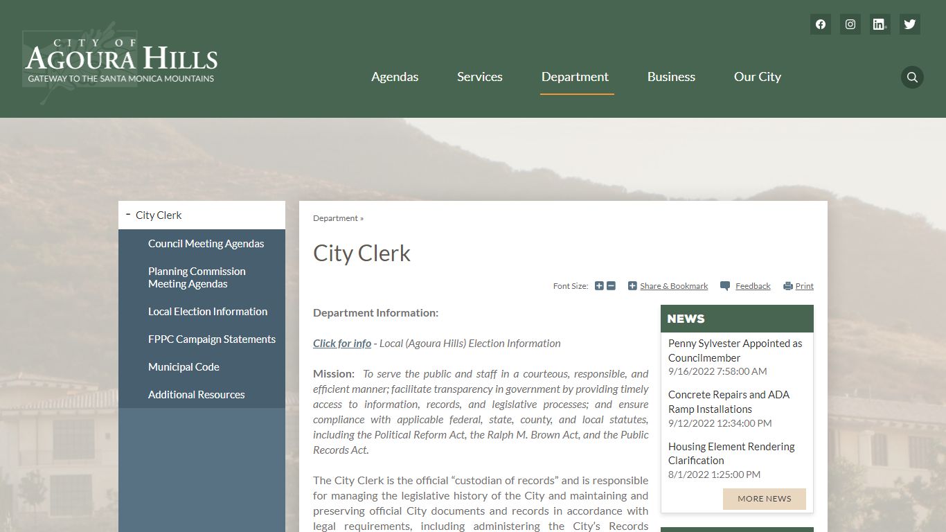 City Clerk | City of Agoura Hills, CA